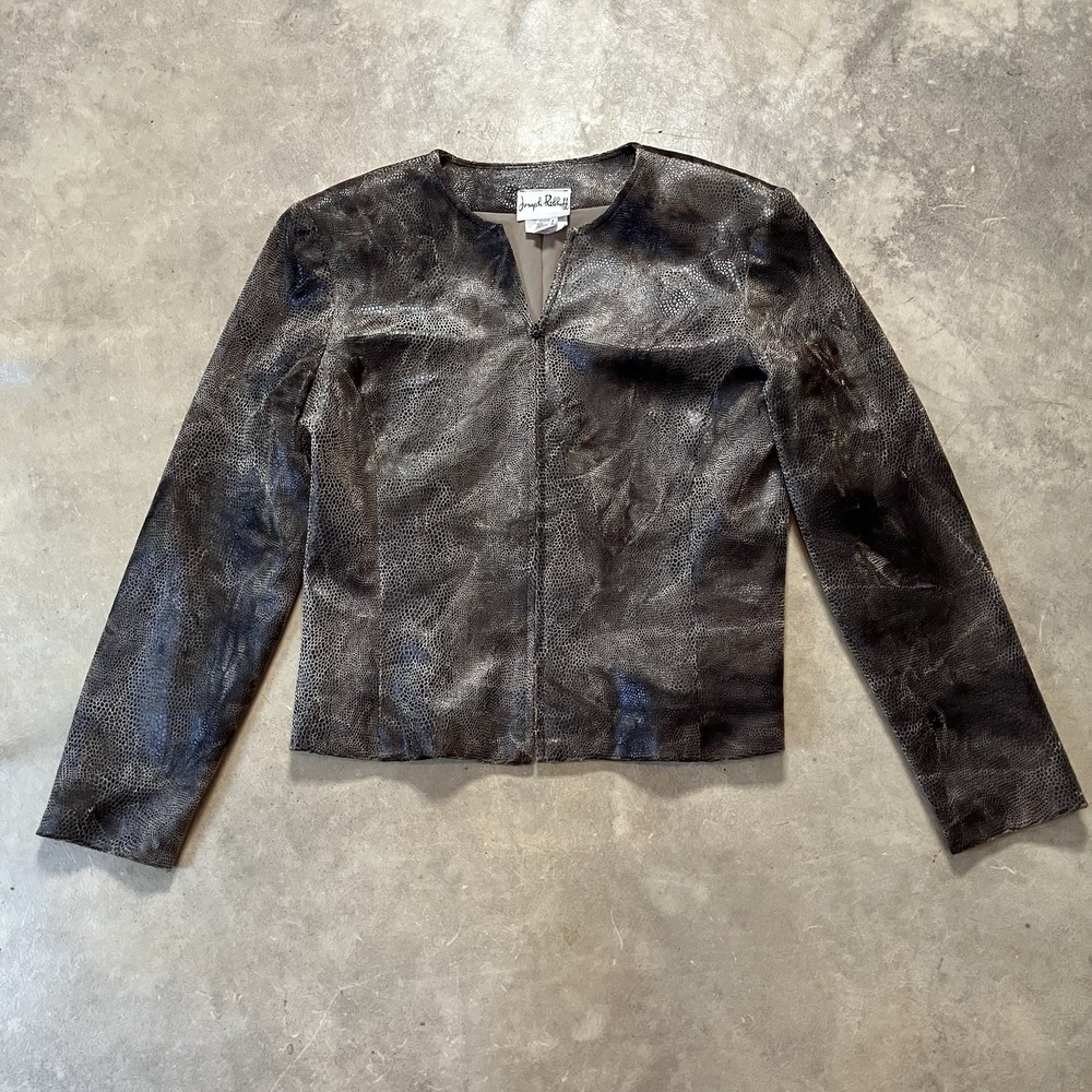 Joseph Ribkoff Jacket Womens Size 8 Brown Textured Snake Print Faux Leather